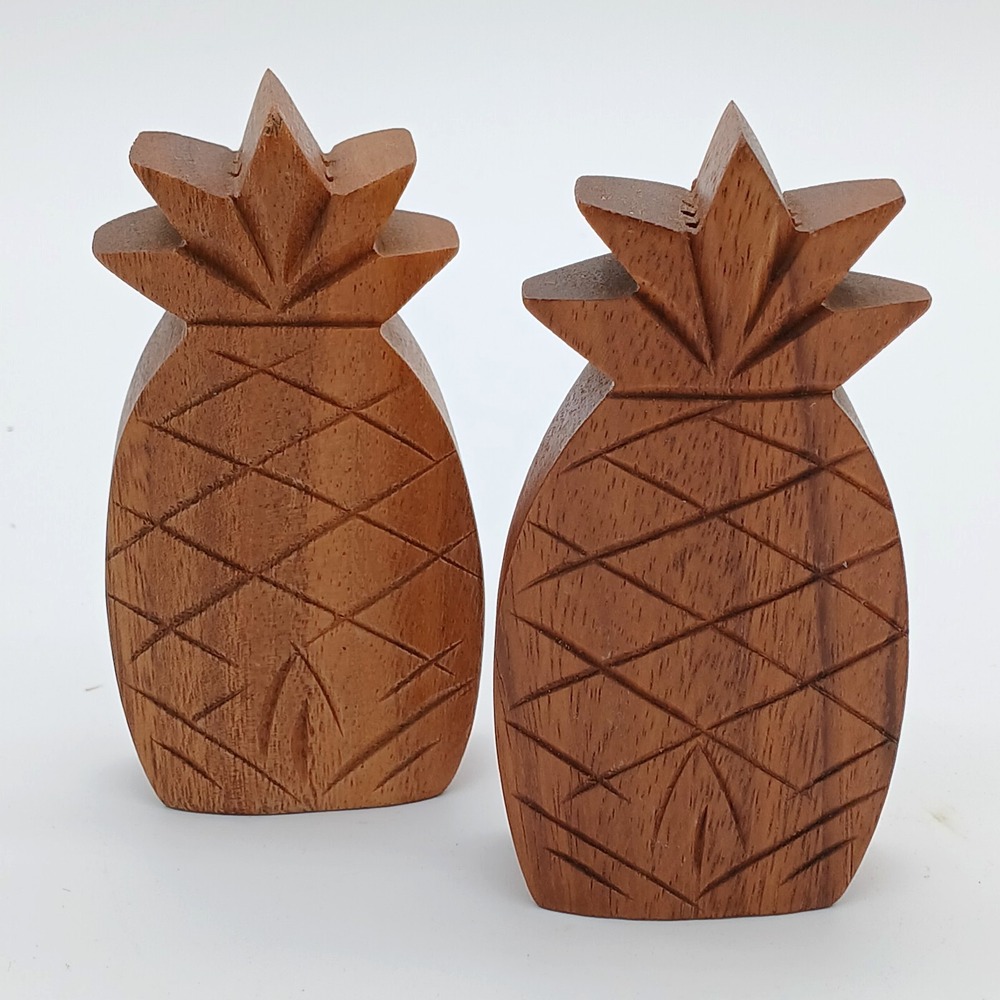 VTG 4" Wooden Pineapple MCM Salt Pepper Shakers Tropical Beach NEW/UNUSED